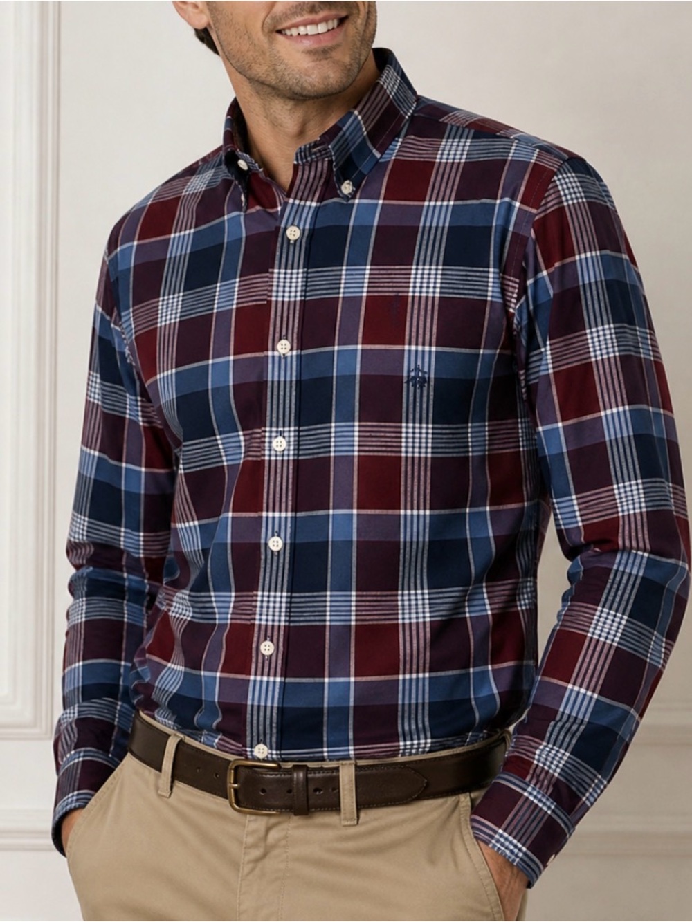 Brooks Brothers "Madison" Blue/Burgundy/Navy Plaid L/S Button Down Shirt XL